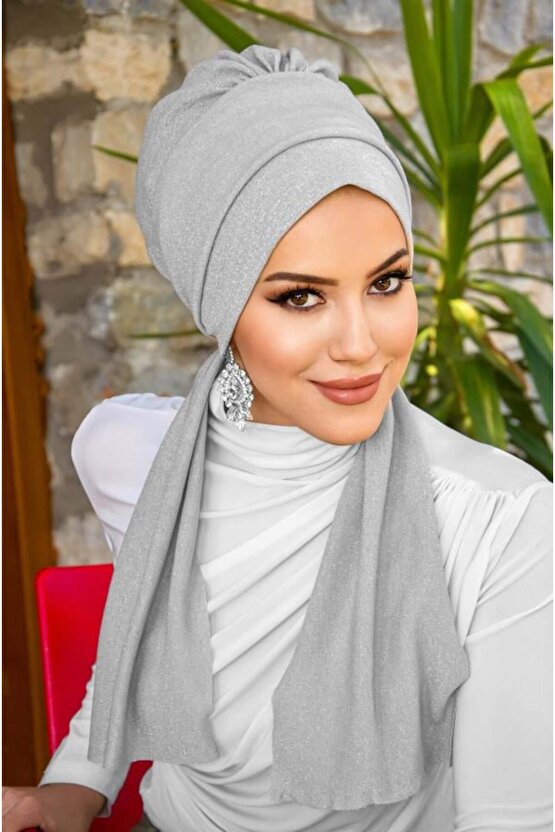 Gümüş Simli Atkılı Tesettür Bone