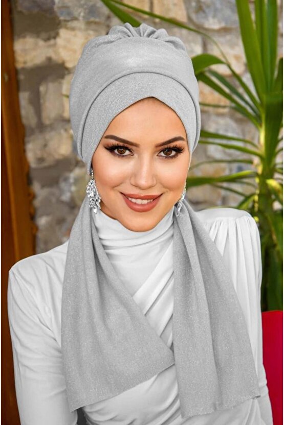 Gümüş Simli Atkılı Tesettür Bone