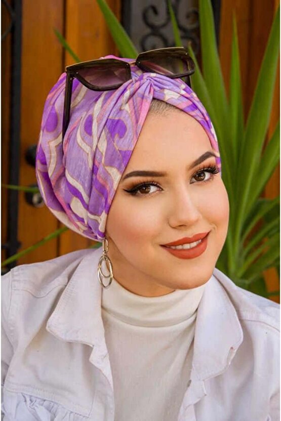 Lila Geometrik Desenli Burgu Bone