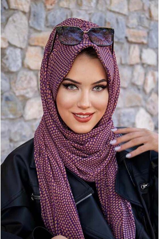 Mor Taba Puanlı Köpük Şapka Şal