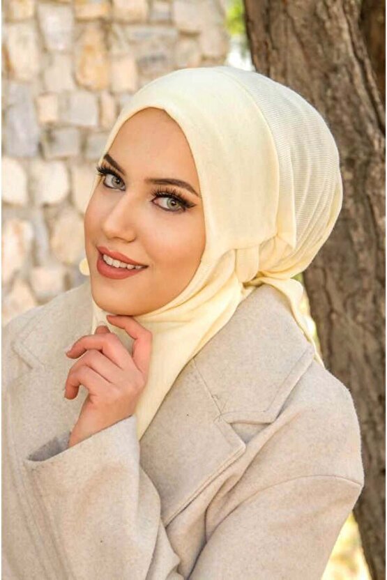 Krem Kışlık Spor Bone Hijab