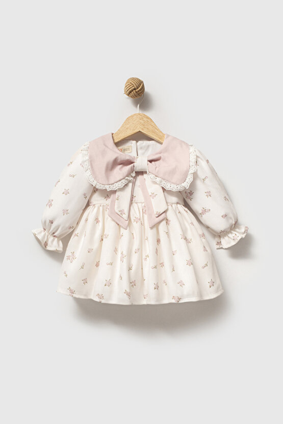 Kız Bebek Elbise Kız Çocuk Elbise Yakalı Doğum Günü Parti Düğün Özel Gün Uzun Kol Astarlı Çiçekli