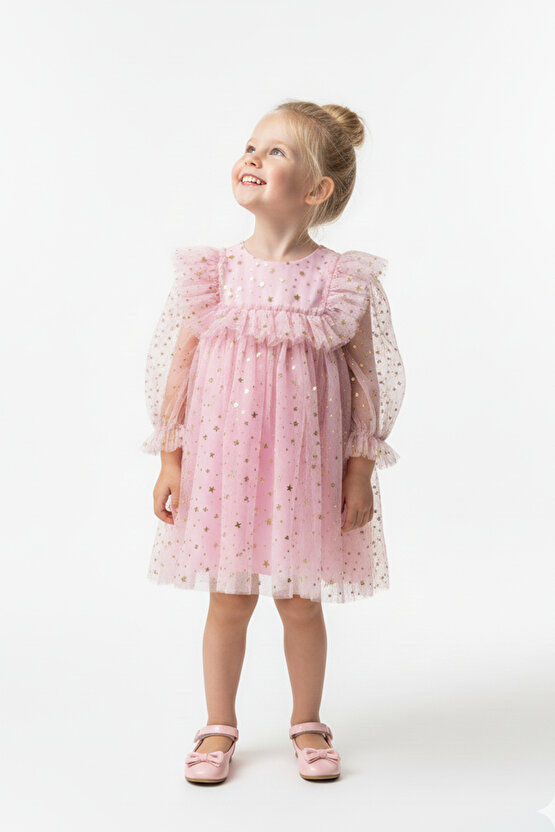 Kız Bebek Elbise Kız Çocuk Elbise Doğum Günü Parti Düğün Elbise Uzun Kollu Astarlı Elbise