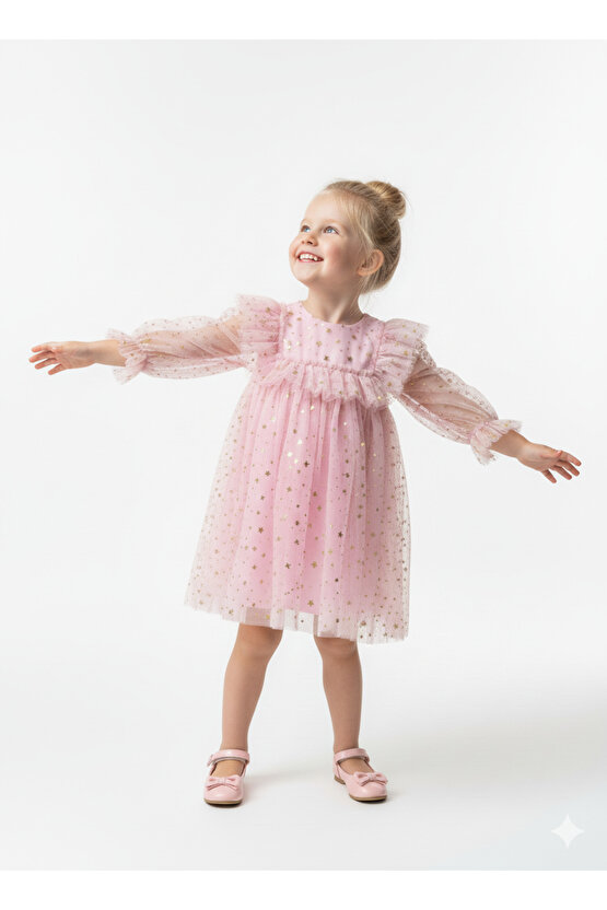 Kız Bebek Elbise Kız Çocuk Elbise Doğum Günü Parti Düğün Elbise Uzun Kollu Astarlı Elbise