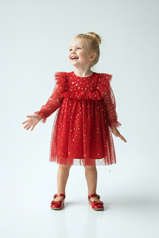 Kız Bebek Elbise Kız Çocuk Elbise Doğum Günü Parti Düğün Elbise Uzun Kollu Astarlı Elbise