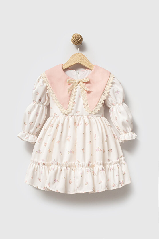 Kız Bebek Elbise Kız Çocuk Elbise Yakalı Doğum Günü Parti Düğün Özel Gün Uzun Kol Astarlı Elbise