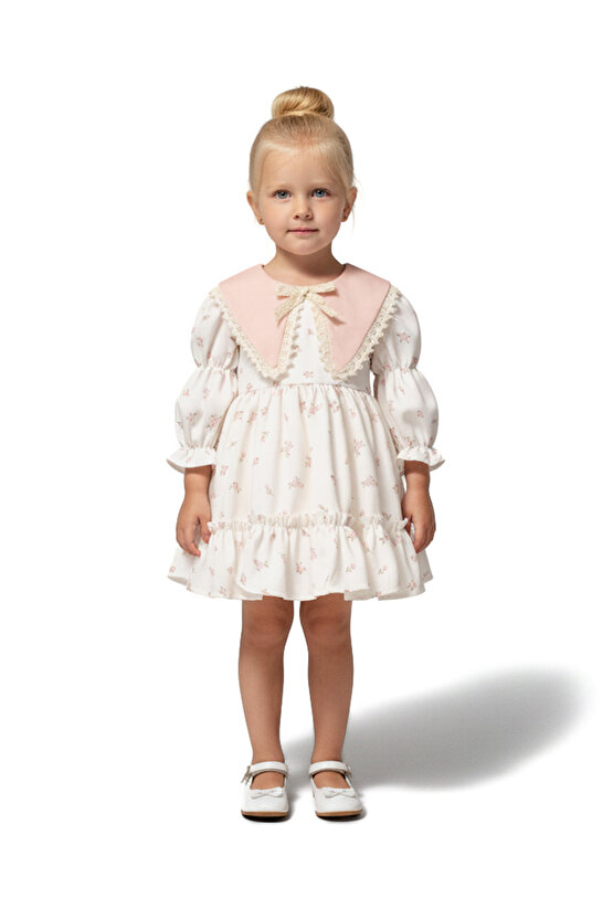 Kız Bebek Elbise Kız Çocuk Elbise Yakalı Doğum Günü Parti Düğün Özel Gün Uzun Kol Astarlı Elbise