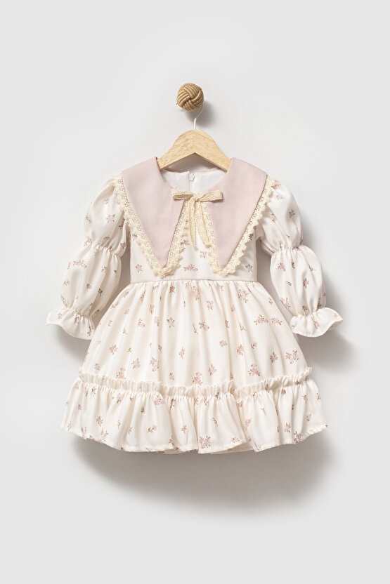 Kız Bebek Elbise Kız Çocuk Elbise Yakalı Doğum Günü Parti Düğün Özel Gün Uzun Kol Astarlı Elbise