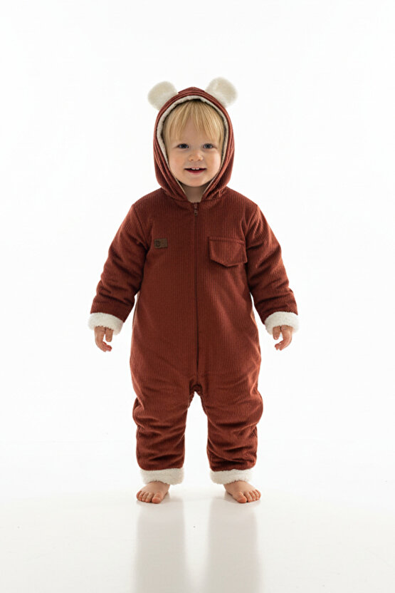 Kız Erkek Unisex Mevsimlik Çift Kat Kadife Ultrasoft Şapkalı Bebek Çocuk Uyku Tulumu Astronot Tulum