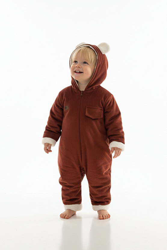 Kız Erkek Unisex Mevsimlik Çift Kat Kadife Ultrasoft Şapkalı Bebek Çocuk Uyku Tulumu Astronot Tulum