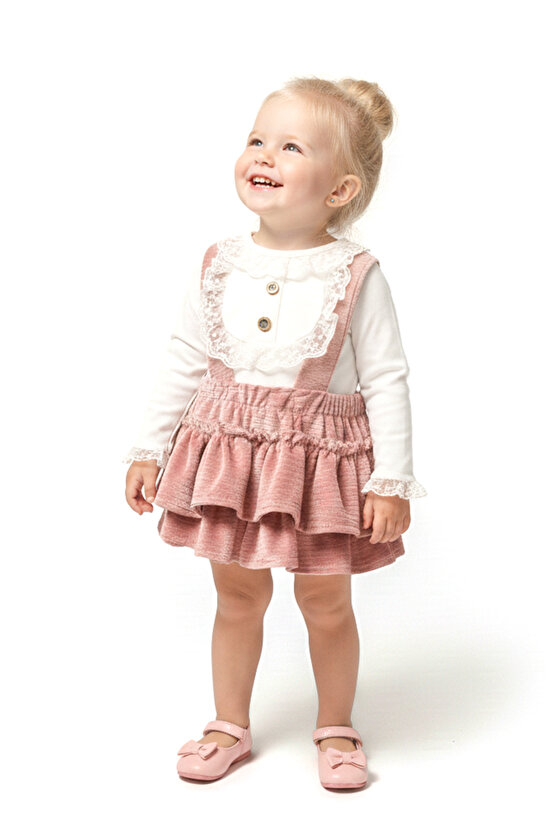 Kız Bebek Kız Çocuk Doğum Günü Parti Düğün Kadife Salopet Slopet Dantelli Uzun Kol Salopet