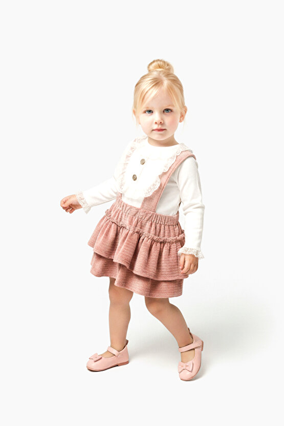 Kız Bebek Kız Çocuk Doğum Günü Parti Düğün Kadife Salopet Slopet Dantelli Uzun Kol Salopet