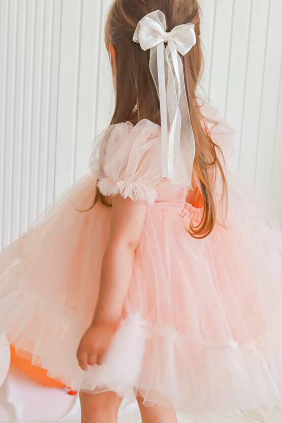 Kız Bebek Elbise Kız Çocuk Elbise Doğum Günü Parti Düğün Elbise Dantelli Kısa Kol Astarlı Elbise