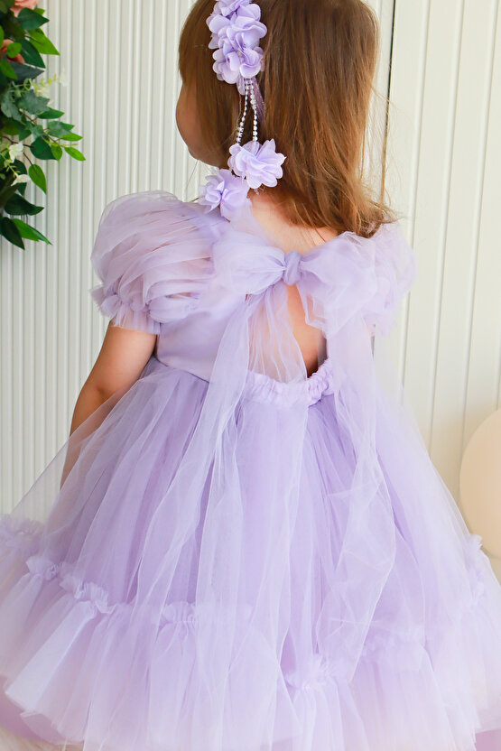 Kız Bebek Elbise Kız Çocuk Elbise Doğum Günü Parti Düğün Elbise Dantelli Kısa Kol Astarlı Elbise