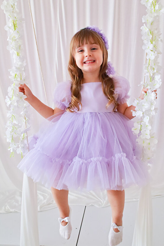 Kız Bebek Elbise Kız Çocuk Elbise Doğum Günü Parti Düğün Elbise Dantelli Kısa Kol Astarlı Elbise