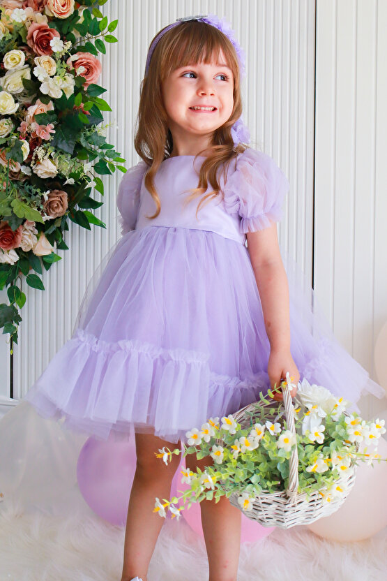 Kız Bebek Elbise Kız Çocuk Elbise Doğum Günü Parti Düğün Elbise Dantelli Kısa Kol Astarlı Elbise