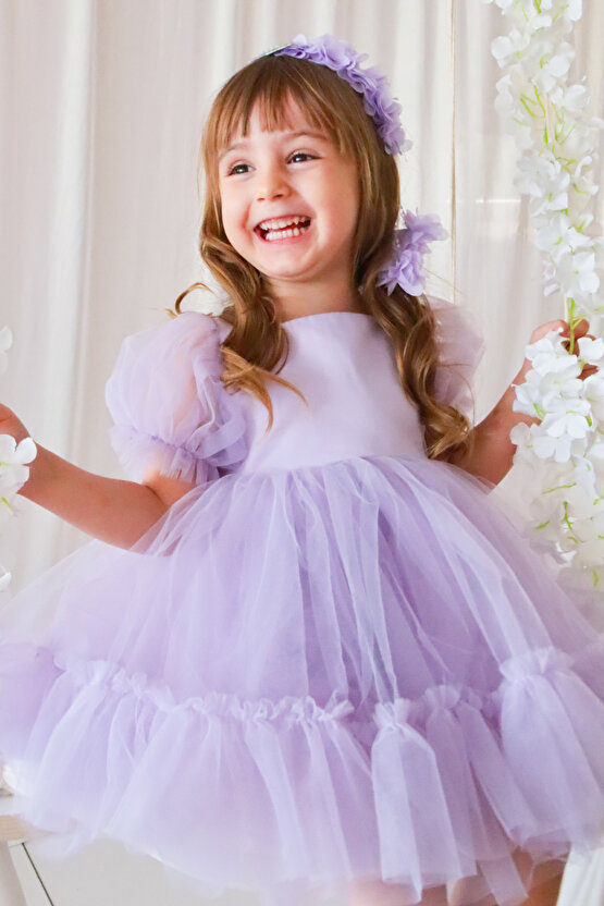 Kız Bebek Elbise Kız Çocuk Elbise Doğum Günü Parti Düğün Elbise Dantelli Kısa Kol Astarlı Elbise