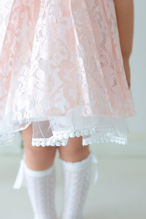 Kız Bebek Elbise Kız Çocuk Elbise Doğum Günü Parti Düğün Elbise Dantelli Kısa Kol Astarlı Elbise