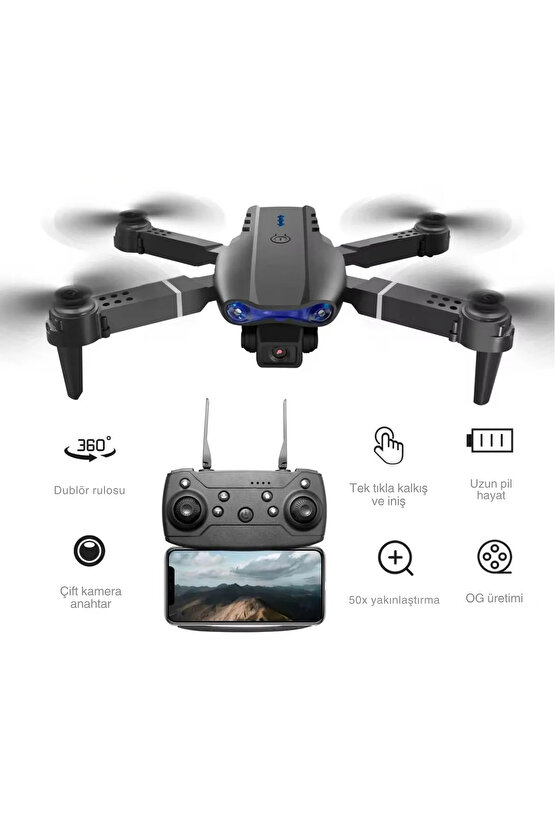 Katlanabilir Çift Kameralı 4K HD Kameralı Drone – WiFi Canlı Yayın, Uzun Menzil, 360° Akrobatik Uçuş