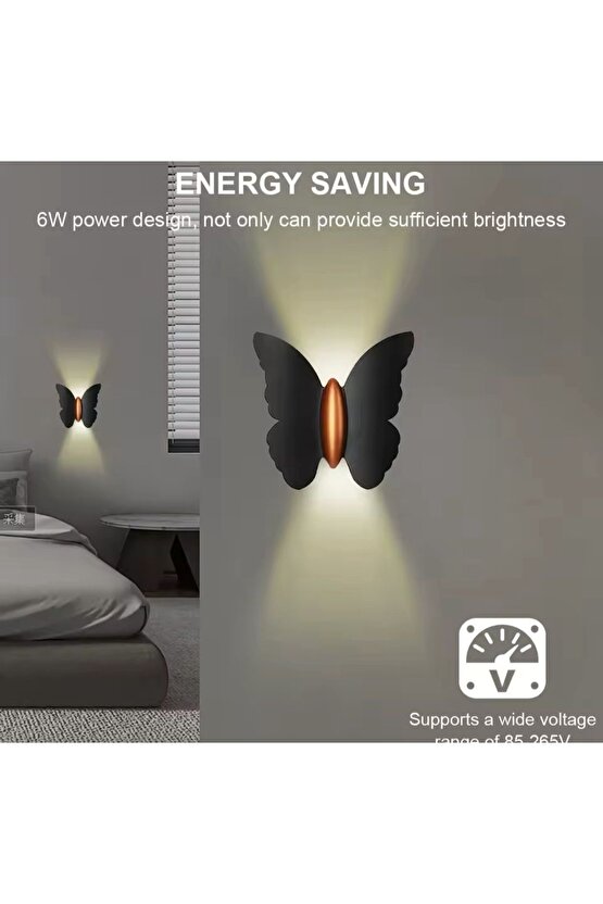 Modern Duvar Power Iç Ve Dış Mekan Aplik Butterfly Led Aplik Siyah Gövde Gün Işığı Kelebek Aplik