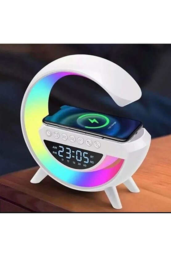 Çok Fonksiyonlu, Şarj Eder, Alarmlı, Saatli, Radyolu, RGB Çok Renkli Aydınlatma Masa Saati - Lambası