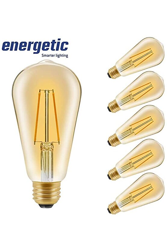 6 Adet 4 Watt Amber Işık Kaliteli Rustik Ampul, 300 Lümen, 4 Watt 25000K Amber Işık Led Rustik Ampul