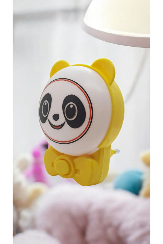 Sevimli Panda Bebek Çocuk Odası Gece Lambası, Prize Tak Çalıştır Anahtarlı, 2 Watt Beyaz Işık Ledli
