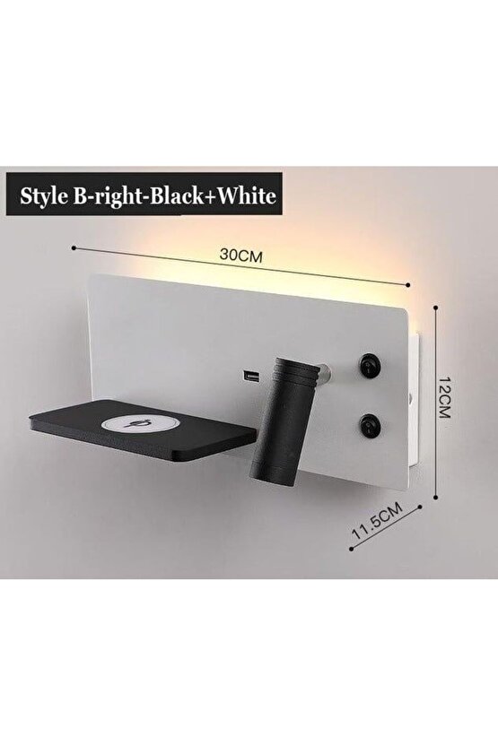USB Şarj ve Kablosuz Şarjlı Yeni Nesil Modern Yatak Başı Armatürü 7 + 3 Watt Ledli Oynar Başlı Aplik
