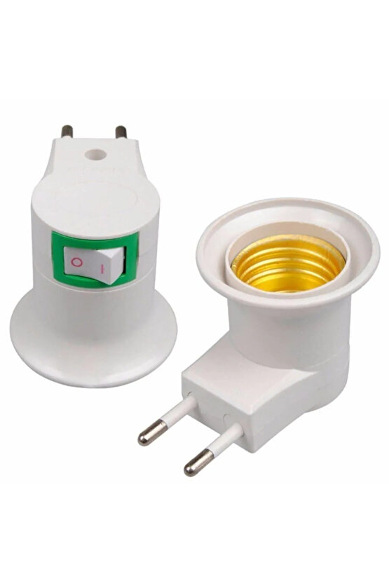 2 Adet Aç - Kapa Anahtarlı E27 Duylu Fiş, E27 Ampul ve Gece Lambası Takılabilir Anahtarlı Fişli Duy