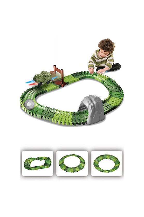 Dinozor Trucks 96 Parça Raylı Pist - Raylı Araç Oyuncak - Tren Oyuncak - Renkli Araç Yolu - Dino Tru