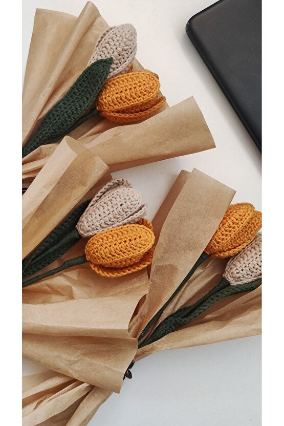 2li Örgülü Buket - Örgülü Çiçek - Amigurumi Çiçek Buket - Özel Desen Bir Demet Buket - Desen Çiçek