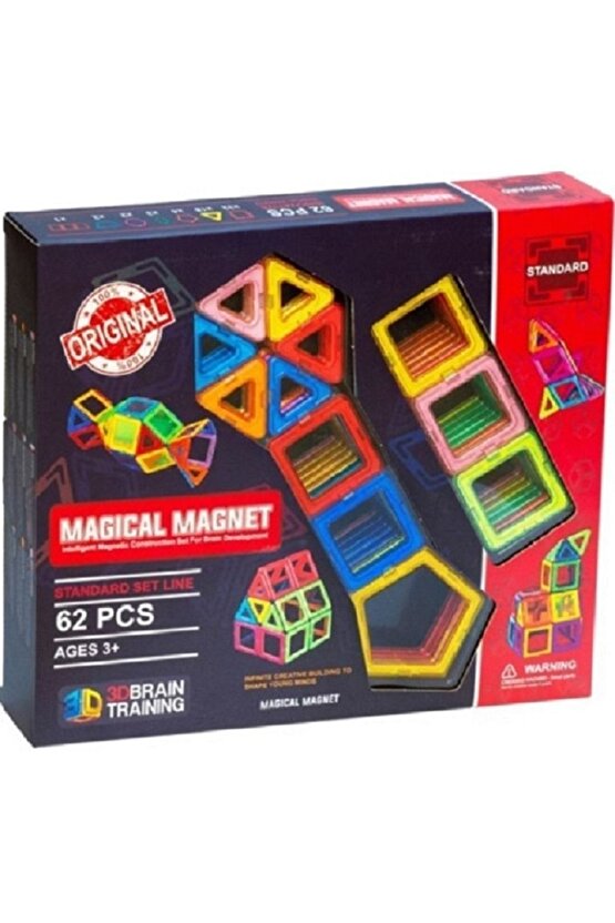 Original Magical Magnet 62 Parça - Orjinal Büyülü Mıknatıs - Mıknatıs Lego - Manyetik Lego Seti
