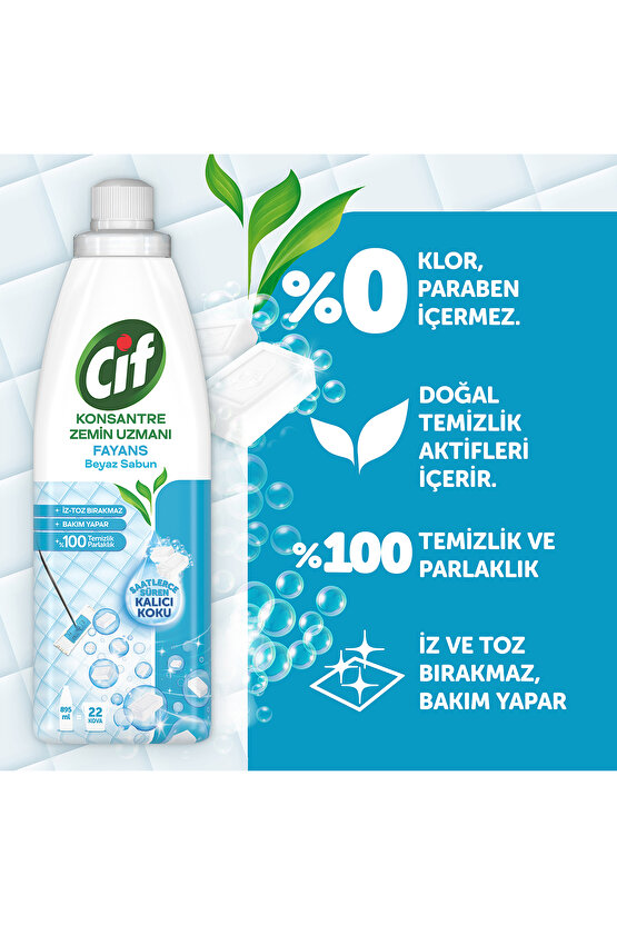 Konsantre Zemin Uzmanı Fayans Beyaz Sabun %100 Temizlik Ve Parlaklık 895 ml 2adet