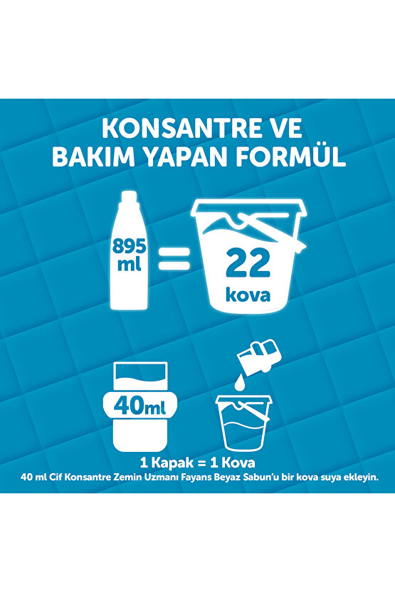 Konsantre Zemin Uzmanı Fayans Beyaz Sabun %100 Temizlik Ve Parlaklık 895 ml 2adet