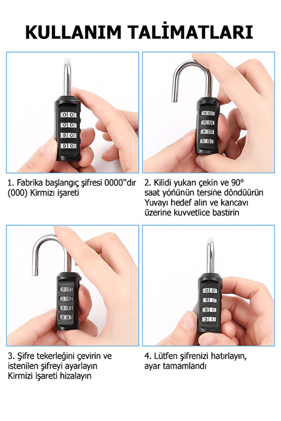 Şifreli Asma Kilit 4 Haneli Metal Güvenlik Kilidi Dolap Bagaj Bisiklet Spor Salonu İçin Su Geçirmez