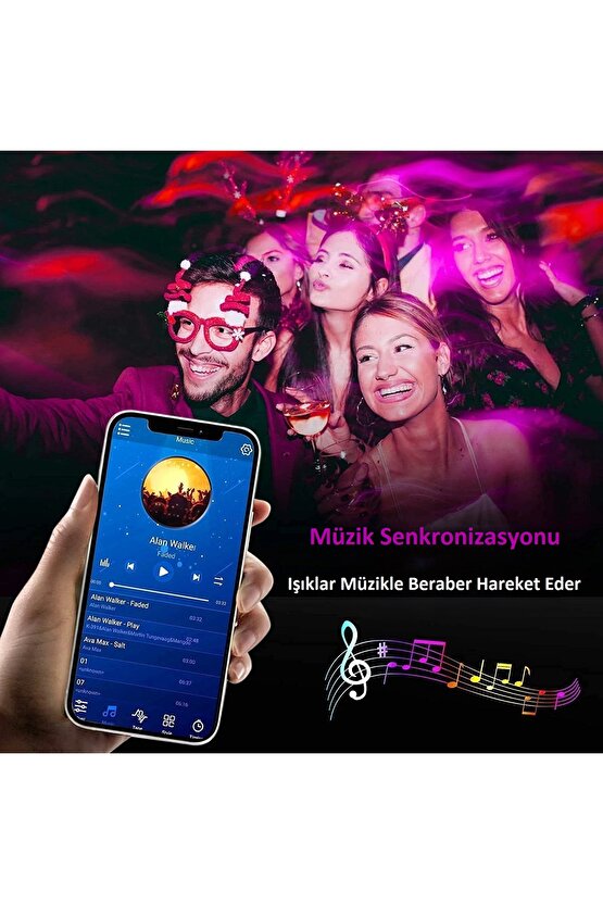2M RGB LED Şerit Işık Müzik ve Ses Senkronizasyonu Bluetooth Telefon Kontrolü Zamanlayıcı