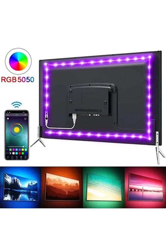 2M RGB LED Şerit Işık Müzik ve Ses Senkronizasyonu Bluetooth Telefon Kontrolü Zamanlayıcı