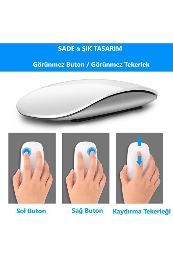 Apple Mac iPad Uyumlu Bluetooth Touch Şarjlı Magic Model Mouse Tablet Telefon Sessiz Dokunmatik Fare