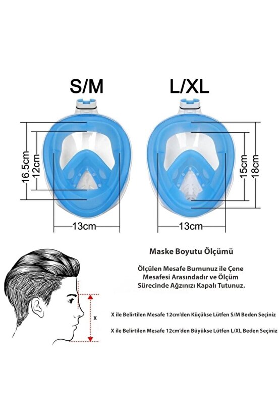 Tam Yüz Dalış Maskesi Buğu Önleyici Şnorkel Fullface Yüzücü Maskesi