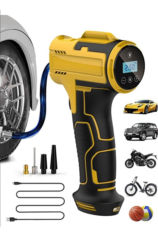 Dijital LCD Ekranlı 3600mAh 150 psi Hava Kompresörü Powerbank Özellikli Araç Lastik Şişirme Pompası