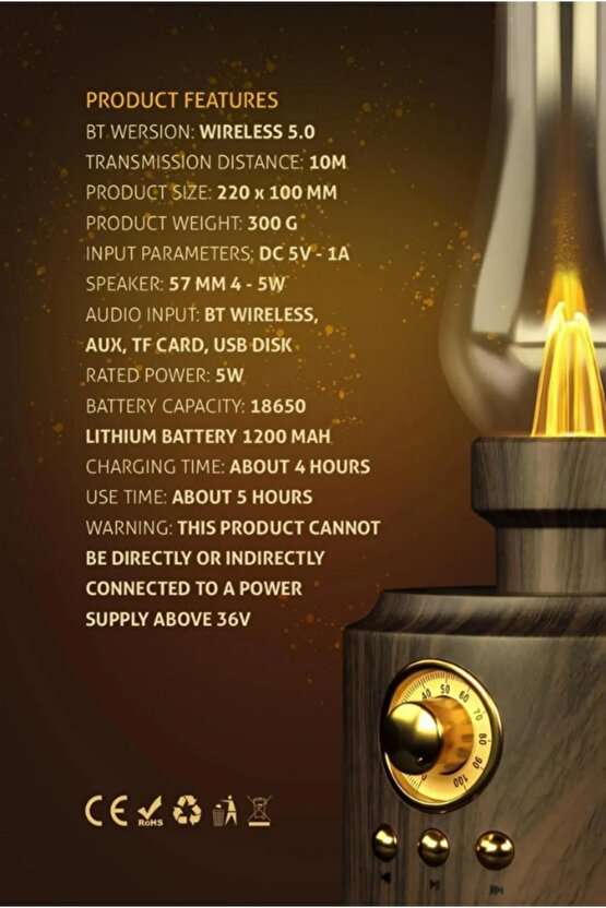 C210 NOSTALJİK GAZ LAMBASI BLUETOOTH SPEAKER KABLOSUZ ŞARJLI HOPARLÖR GECE LAMBASI