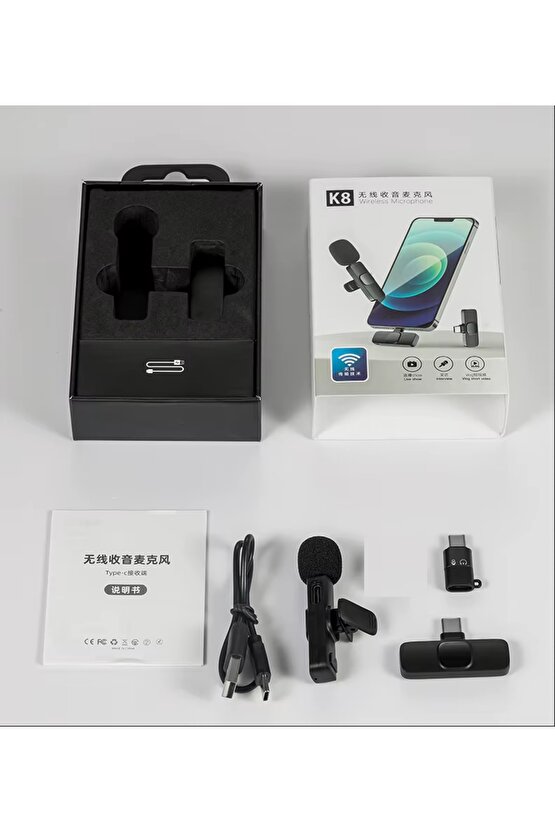 İPHONE İPAD ANDROİD KABLOSUZ TEKLİ YAKA MİKROFONU LİGHTNİNG-TYPE C GİRİŞLİ YOUTUBE VİDEO CANLI YAYIN