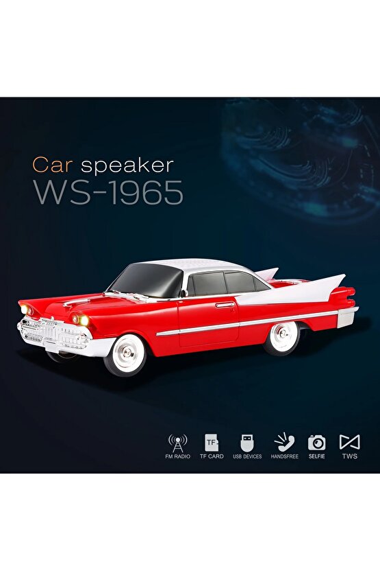 NOSTALJİK ARABA ŞEKLİNDE BLUETOOTH SPEAKER ŞARJLI LED IŞIKLI KABLOSUZ HOPARLÖR FM RADYO SD KART USB