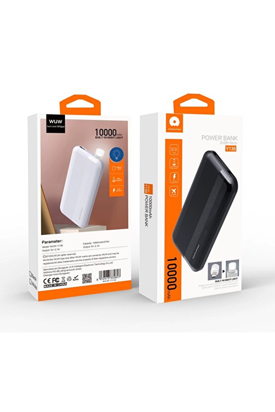10000 MAH POWERBANK 2 USB ÇIKIŞLI TAŞINABİLİR ŞARJ ALETİ 5V-2,1A USB ÇIKIŞ LED IŞIK HEDİYELİ