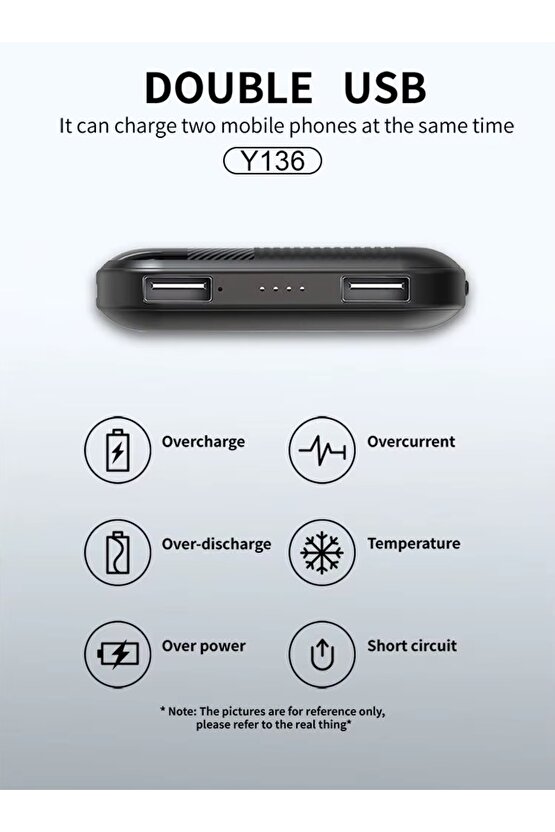 10000 MAH POWERBANK 2 USB ÇIKIŞLI TAŞINABİLİR ŞARJ ALETİ 5V-2,1A USB ÇIKIŞ LED IŞIK HEDİYELİ