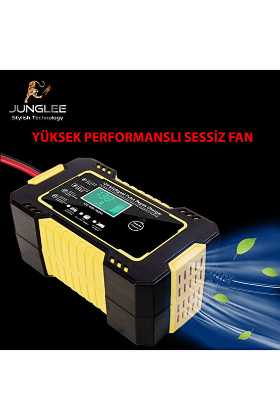 12V 6A Tam Otomatik Akü Şarj Aleti Dijital LCD ekran Araba Motosiklet Akülü Araç Şarj Cihazı 4-100Ah