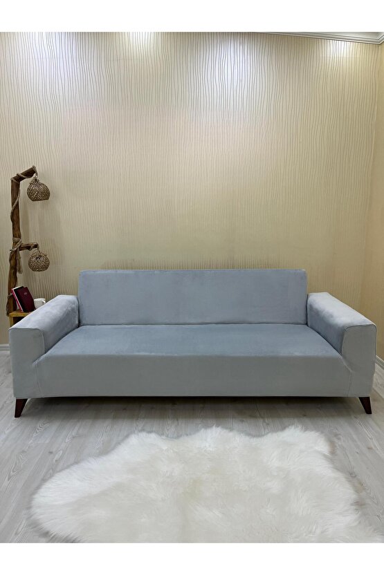 3Lü Koltuk İtalyan Süet Koltuk Örtüsü(AÇIKGRİ)