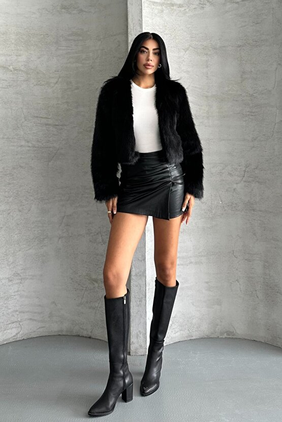 Kadın Crop Kürk Mont - Kısa Peluş Ceket - Kışlık Premium Kürk