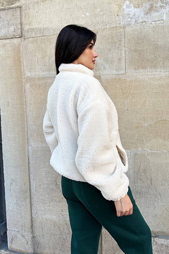 Kadın Polar Peluş Mont - Yumuşak Kürklü Fermuarlı Oversize Ceket - 5194