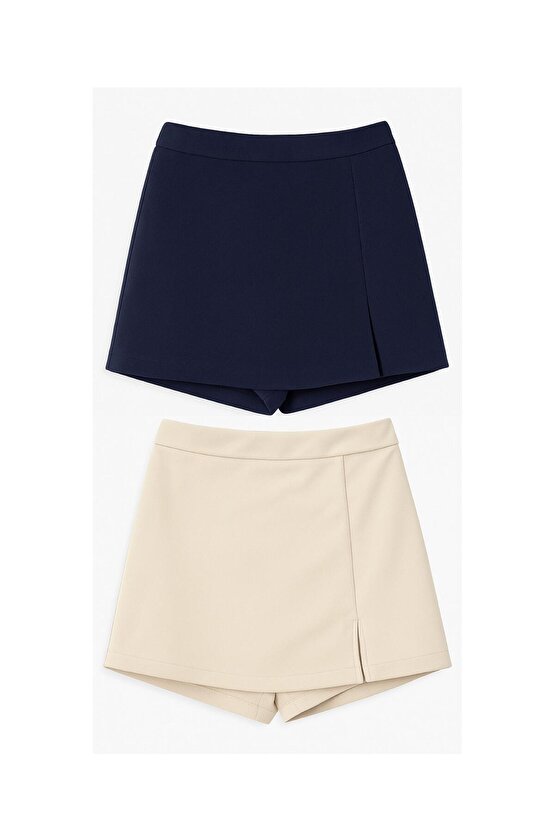 2li Yırtmaçlı Mini Şort Etek